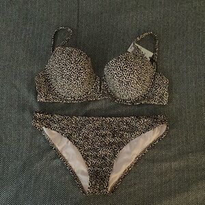 Shade and Shore bikini 34DD Top and Large bottom animal print leopard